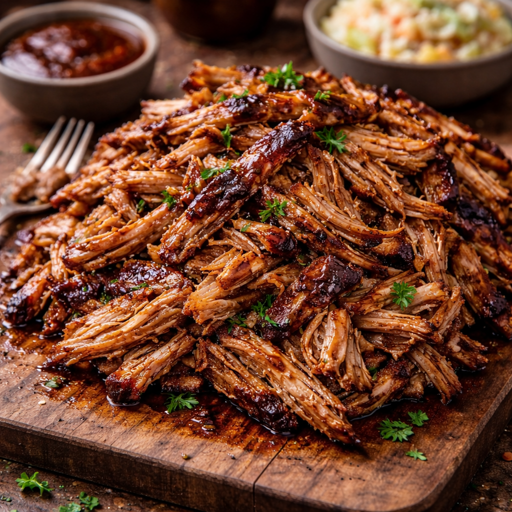 Pulled pork av helgrillet gris