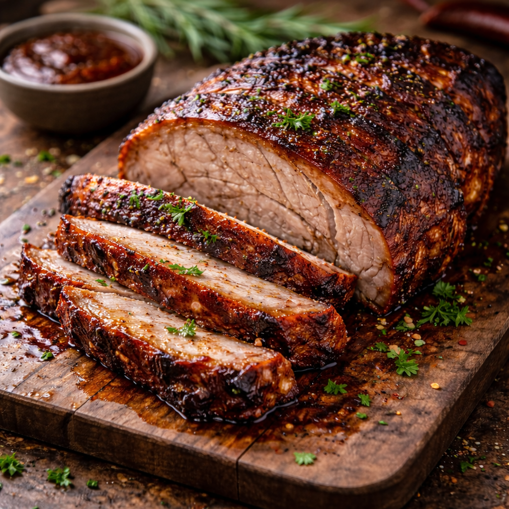 Grillet svinenakke med tilbehør