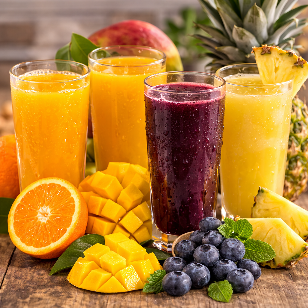 Juice (ananas, mango, appelsin og blåbær)