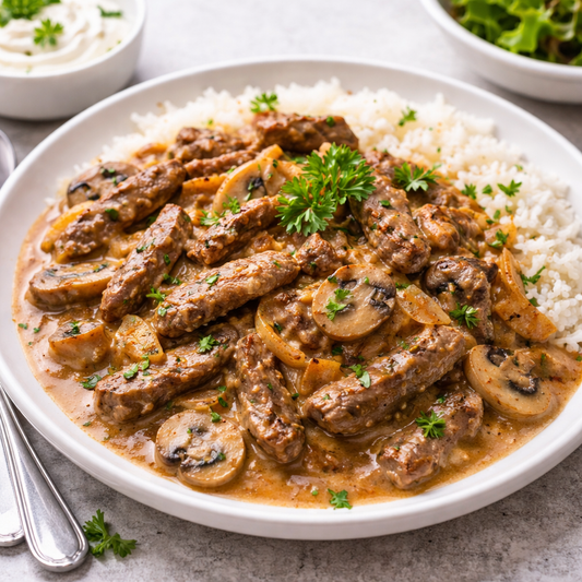 Biff Stroganoff med potetmos, focaccia og aioli